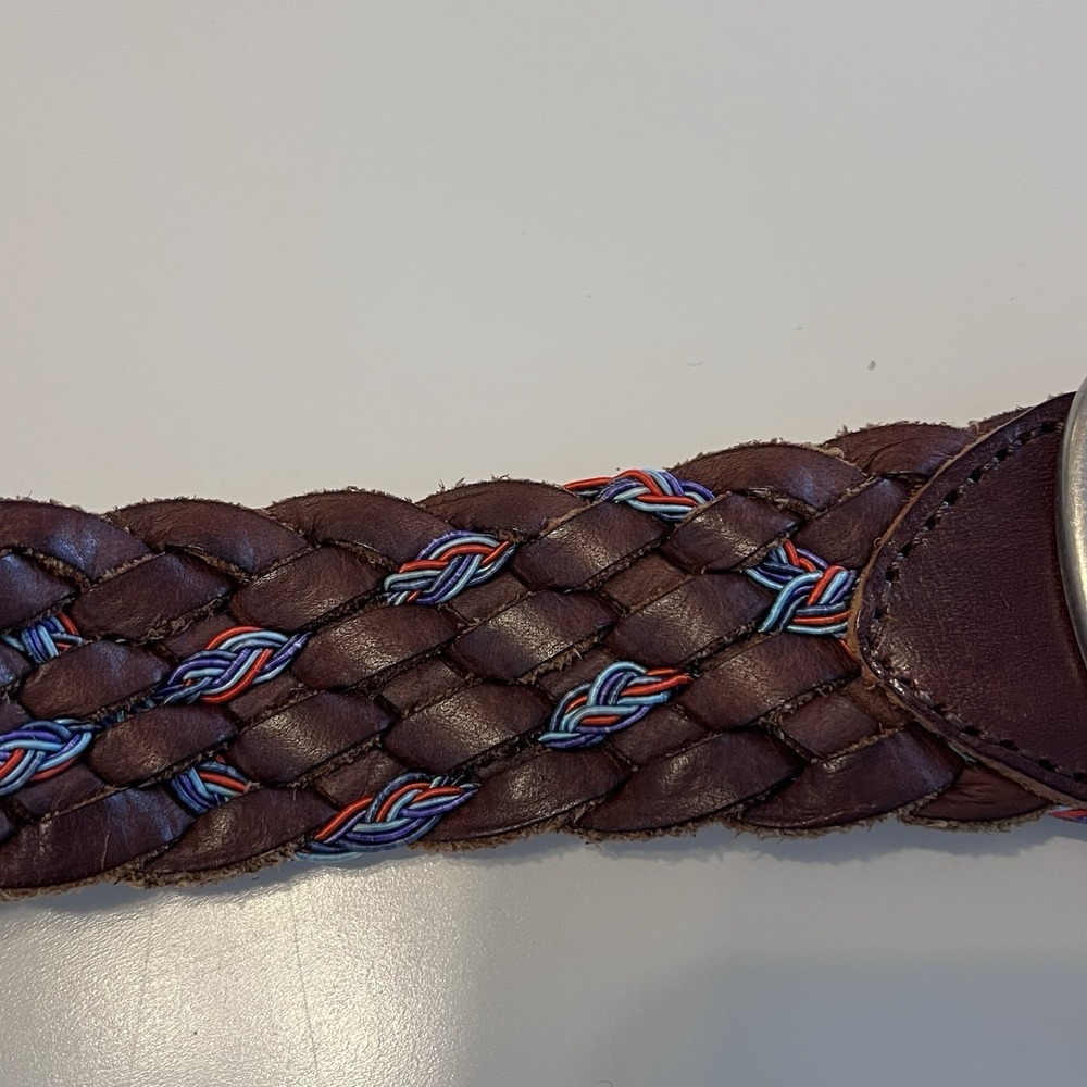 Y2K Braided Leather Belt Delias Womens S/M Cognac Brown Boho Hippie Festival 70s - Picture 2 of 4